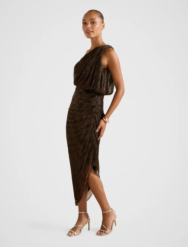 forever new  CASSIDY One Shoulder Plisse Midi Party Dress for Women | Best Price UAE